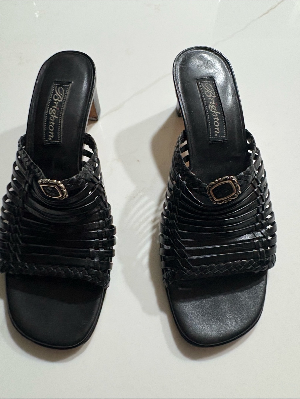Brighton Black Woven Mule Sandals with Decorative Buckle